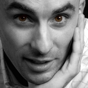 Black and white close-up of Stuart Cooper